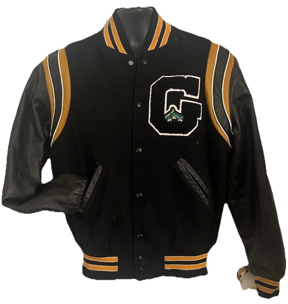 VTG 60s Leather Sleeves Letterman Varsity Jacket Wool Snaps Black Gateway XS/S